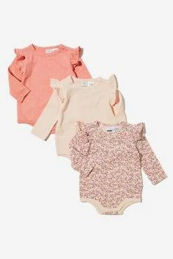 Cotton On Kids 3 Pack Long Sleeve Ruffle Bubbysuits